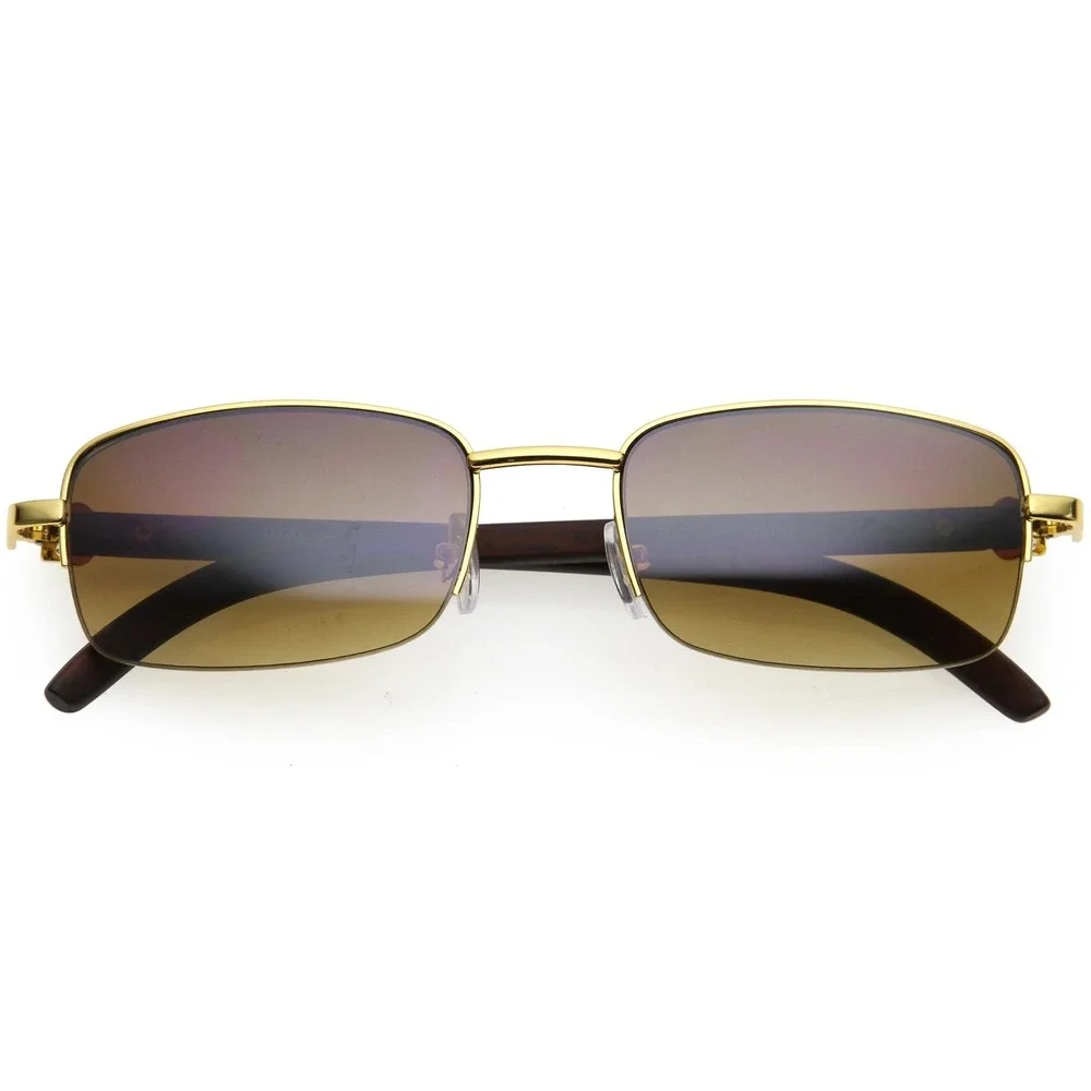 Men Sunglasses Vintage eyewear Sophisticated brown tinted Lens glass gold trim